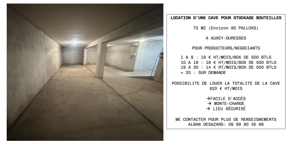Location cave - Stockage Bouteilles